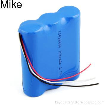 Li-ion battery 18650-3P with 7500mAh 3.7V